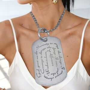 Serenity Prayer Necklace Gray Dog Tag Pendant | 30” Chain | Inspirational